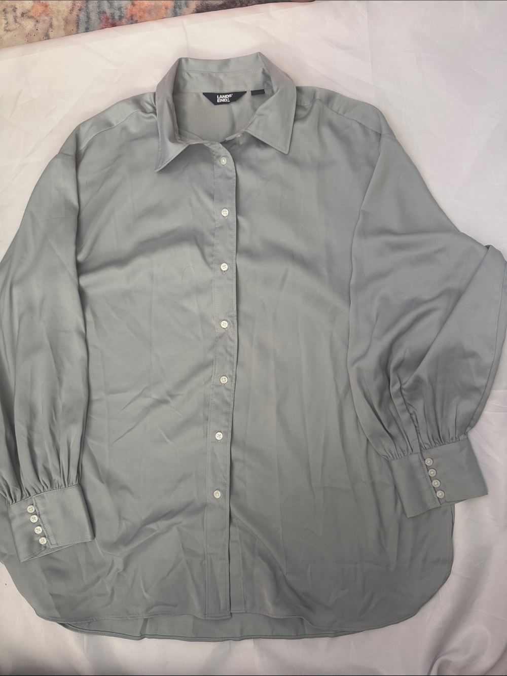 Lands' End Light Gray Collared Shirt Oversized office casual interview